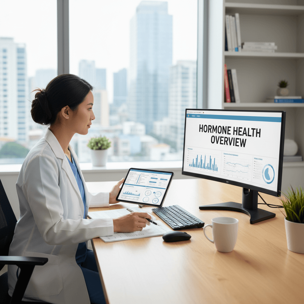 Medical professional reviewing hormone health results